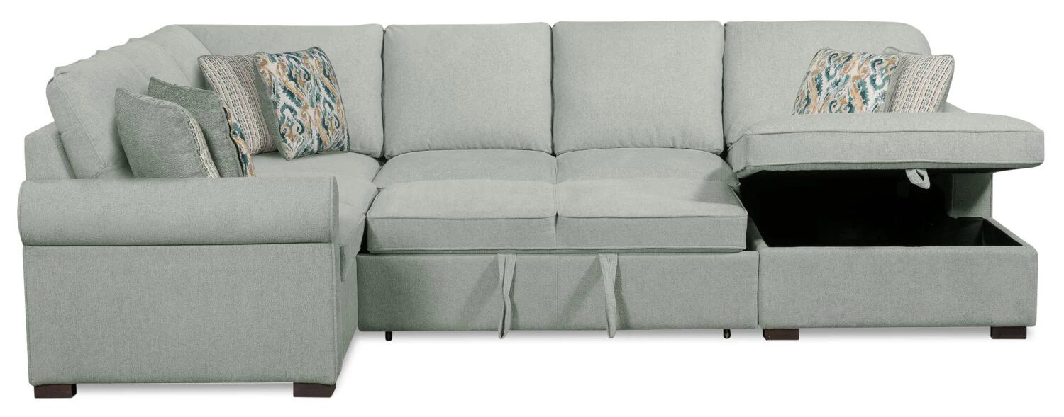 Valley 3-Piece Chenille Right-Facing Sleeper Sectional - Seafoam - Image 4