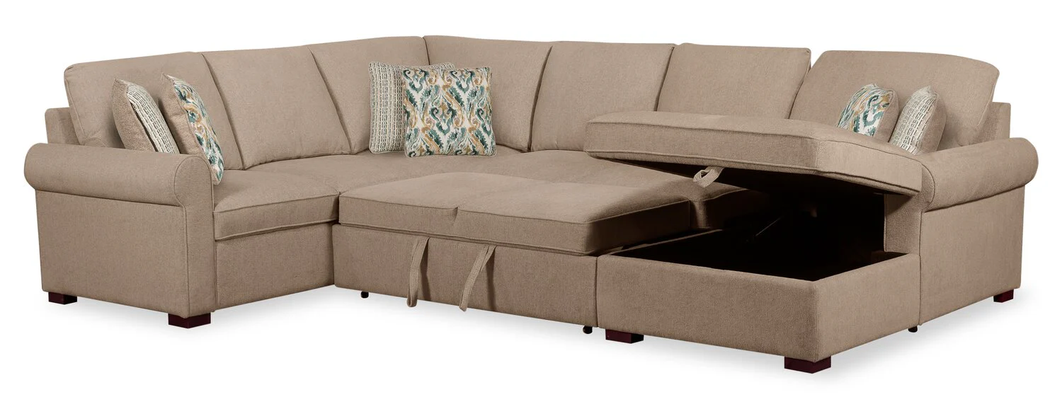 Valley 3-Piece Chenille Right-Facing Sleeper Sectional - Taupe - Image 2