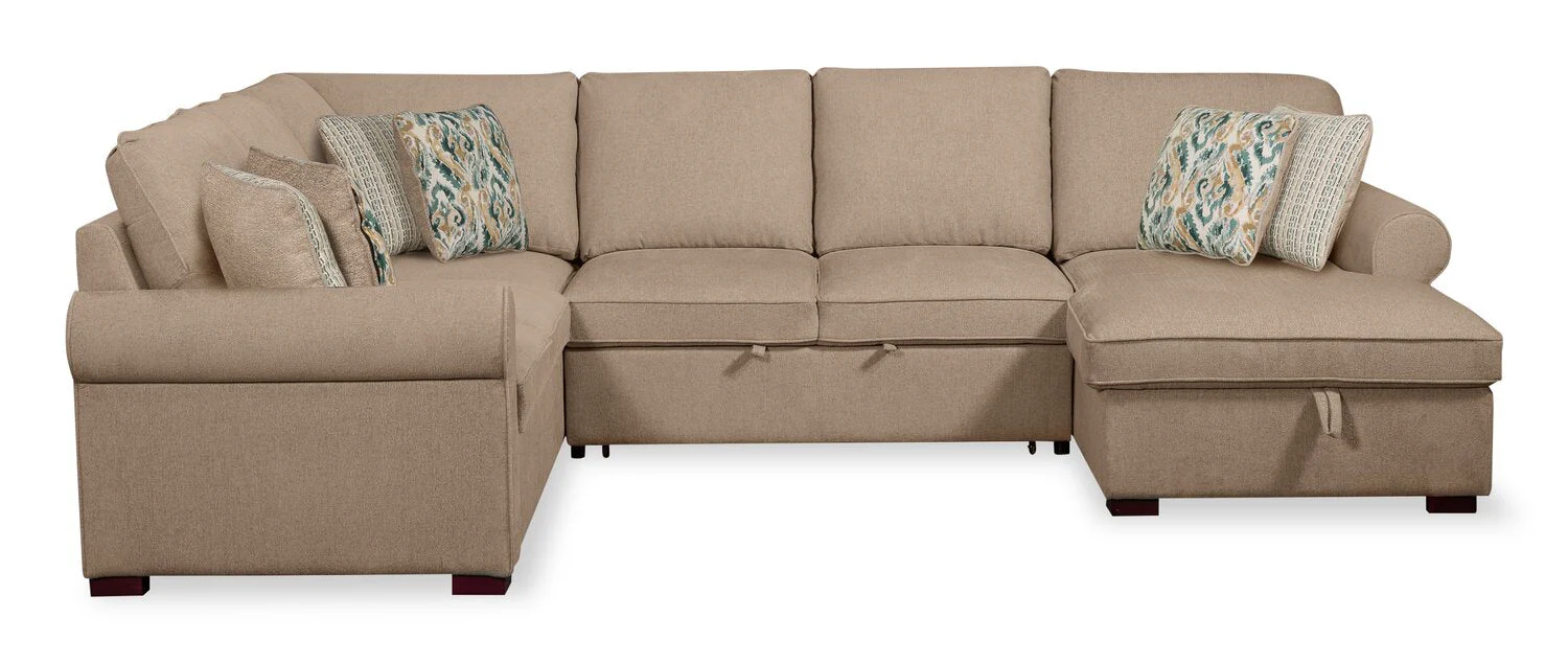 Valley 3-Piece Chenille Right-Facing Sleeper Sectional - Taupe - Image 3