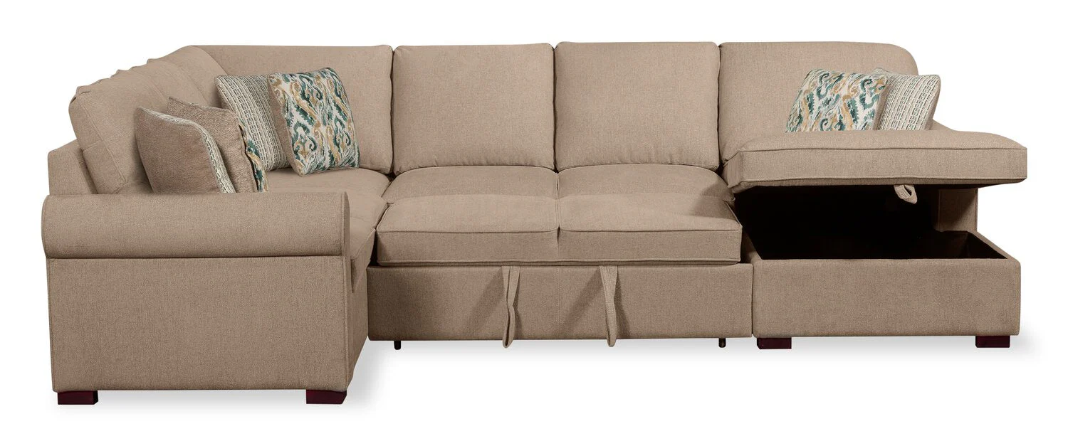 Valley 3-Piece Chenille Right-Facing Sleeper Sectional - Taupe - Image 4
