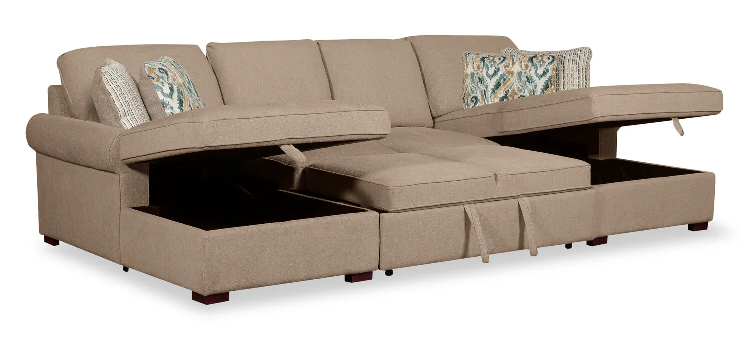Valley 3-Piece Chenille Sleeper Sectional - Taupe - Image 2