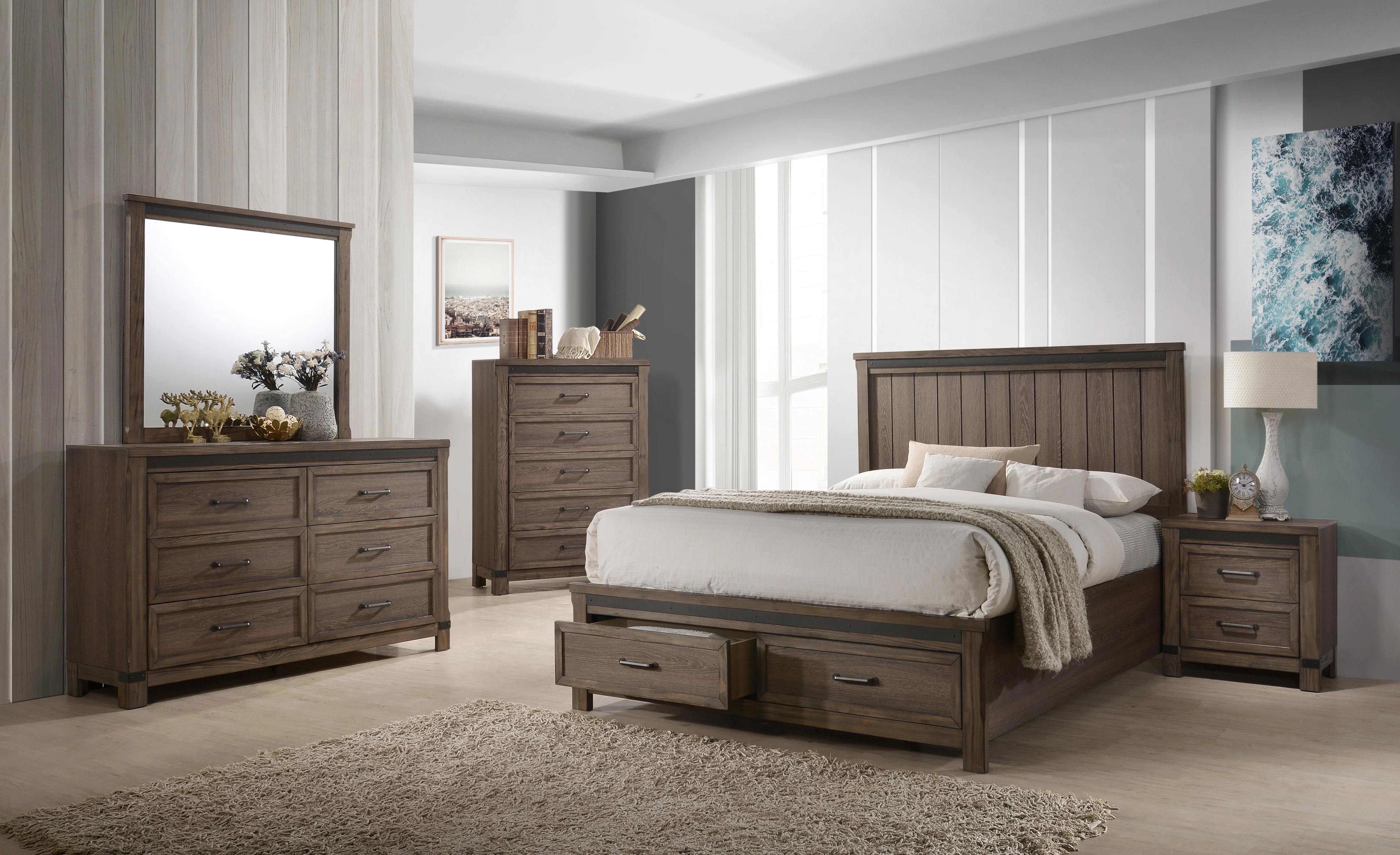 Verdandi 6-Piece Queen Bedroom Set with Storage - Rustic Oak - Image 2