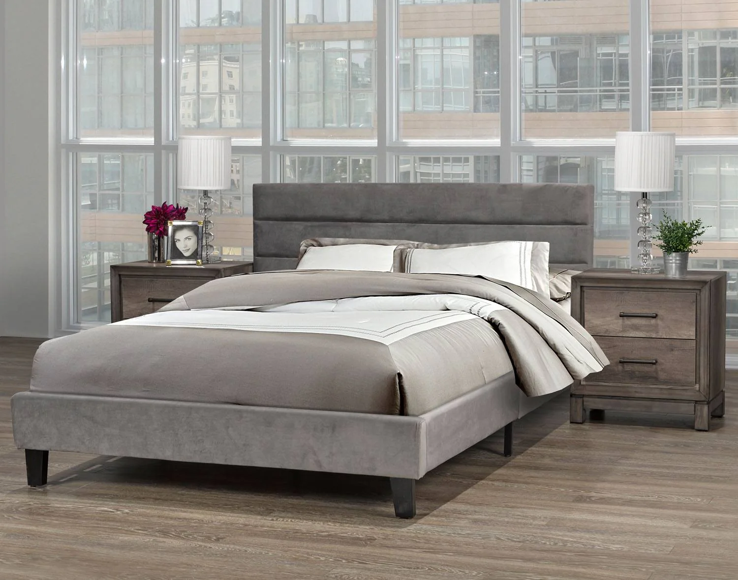 Volos Velvet Queen Platform Bed - Grey - Image 2