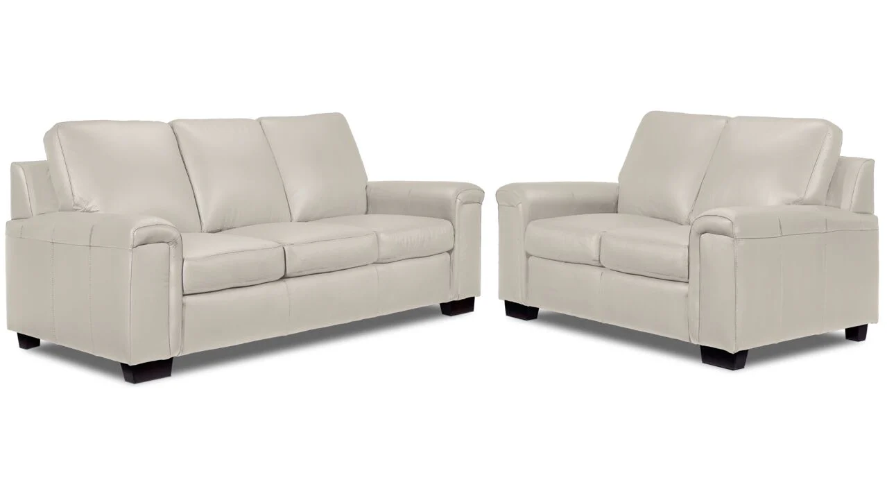 Webster Leather Sofa and Loveseat Set - Cloud Grey
