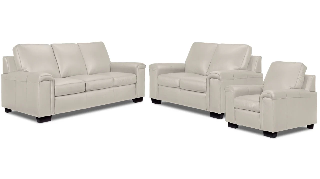 Webster Leather Sofa, Loveseat and Chair Set - Cloud Grey