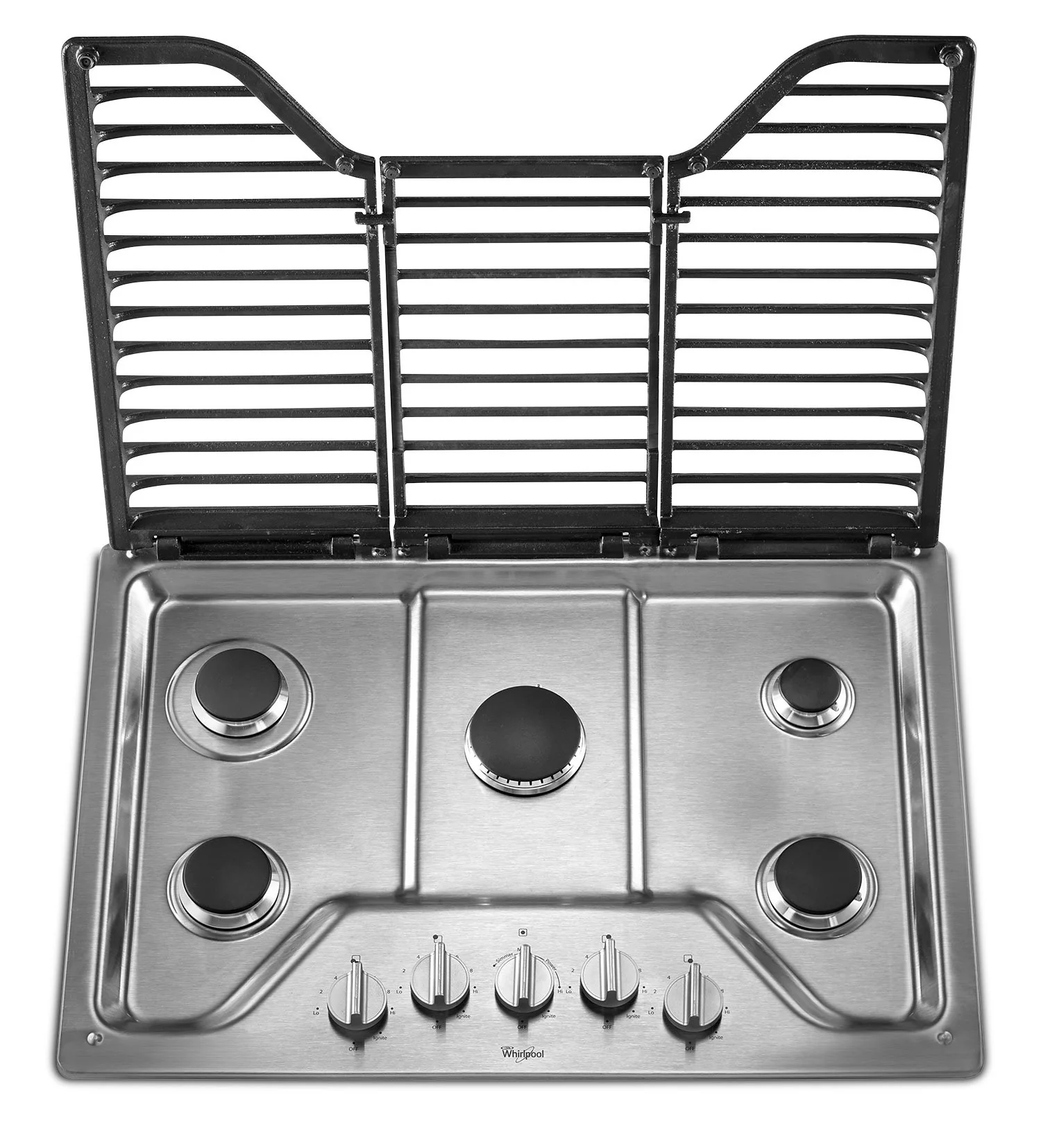 Whirlpool® 30-inch 5 Burner Gas Cooktop with EZ-2-Lift™ Hinged Cast-Iron Grates - WCG97US0HS - Image 2