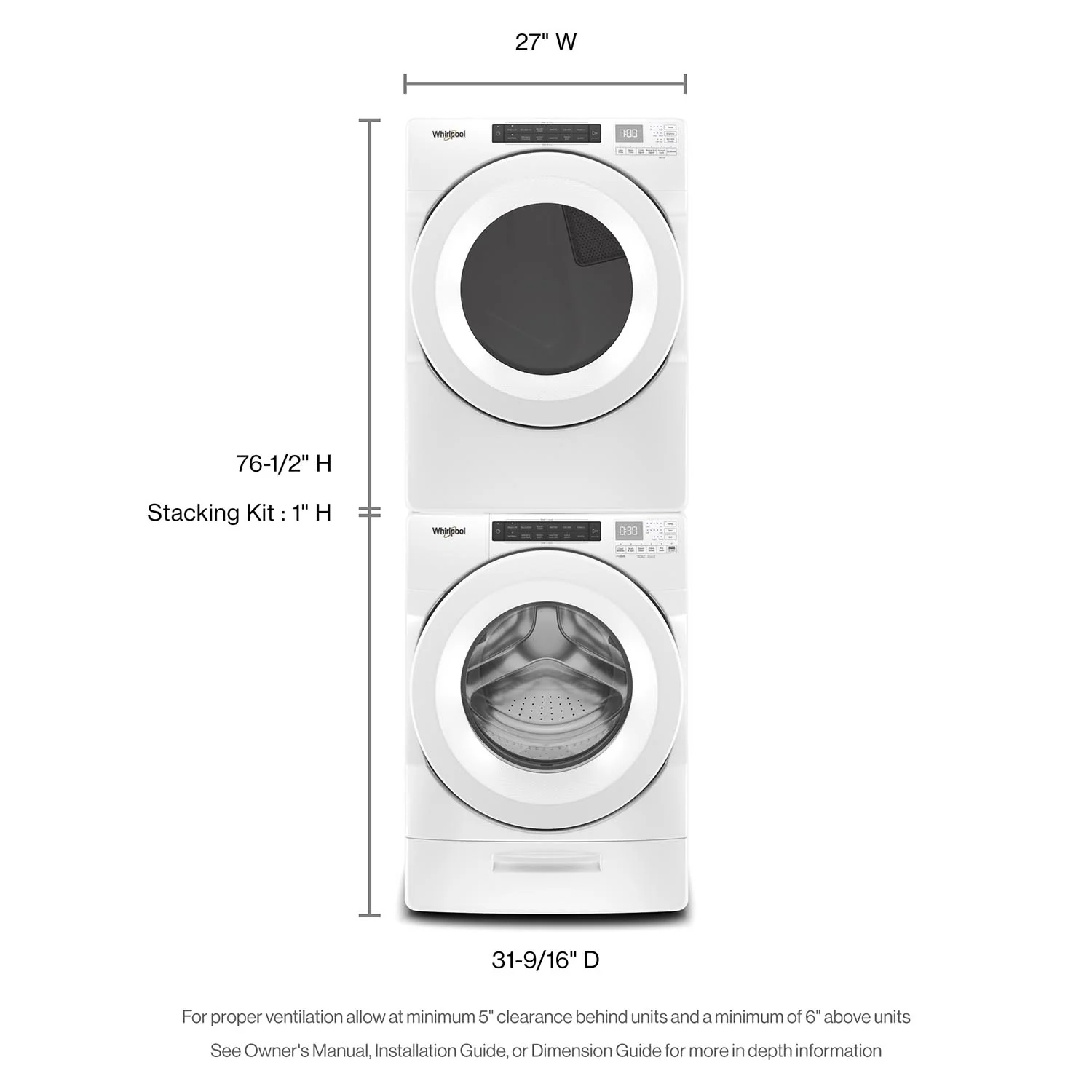Whirlpool White Front-Load Washer (5.2 cu. ft.) & Electric Dryer (7.4 cu. ft.) - WFW5605MW/YWED5605MW - Image 3
