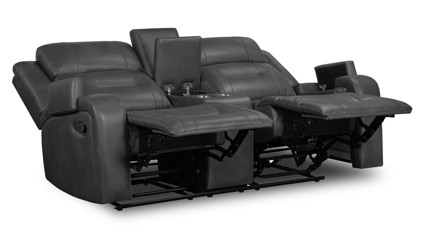 Yarmuth Leath-Aire Power-Reclining Loveseat - Grey - Image 4